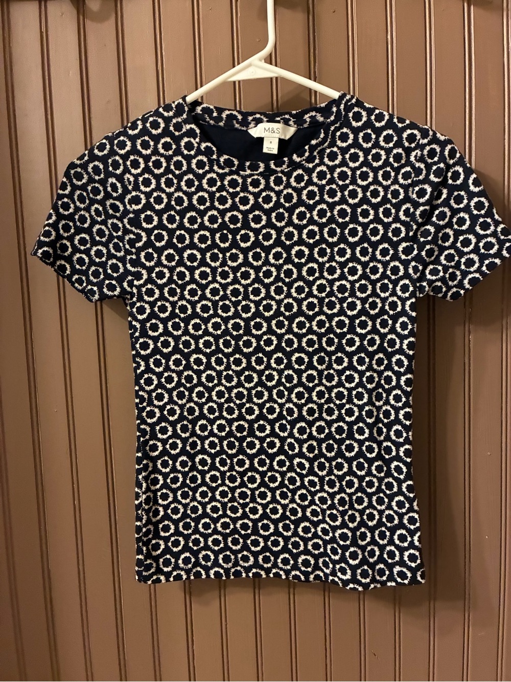 Navy and White Short Sleeve Patterned Tee